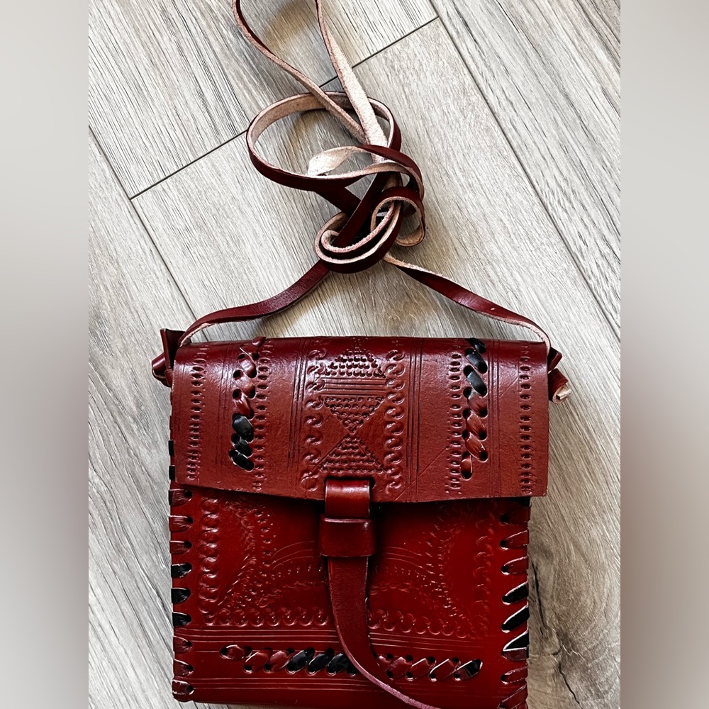 African Leather Crossbody Bag - Deep Red